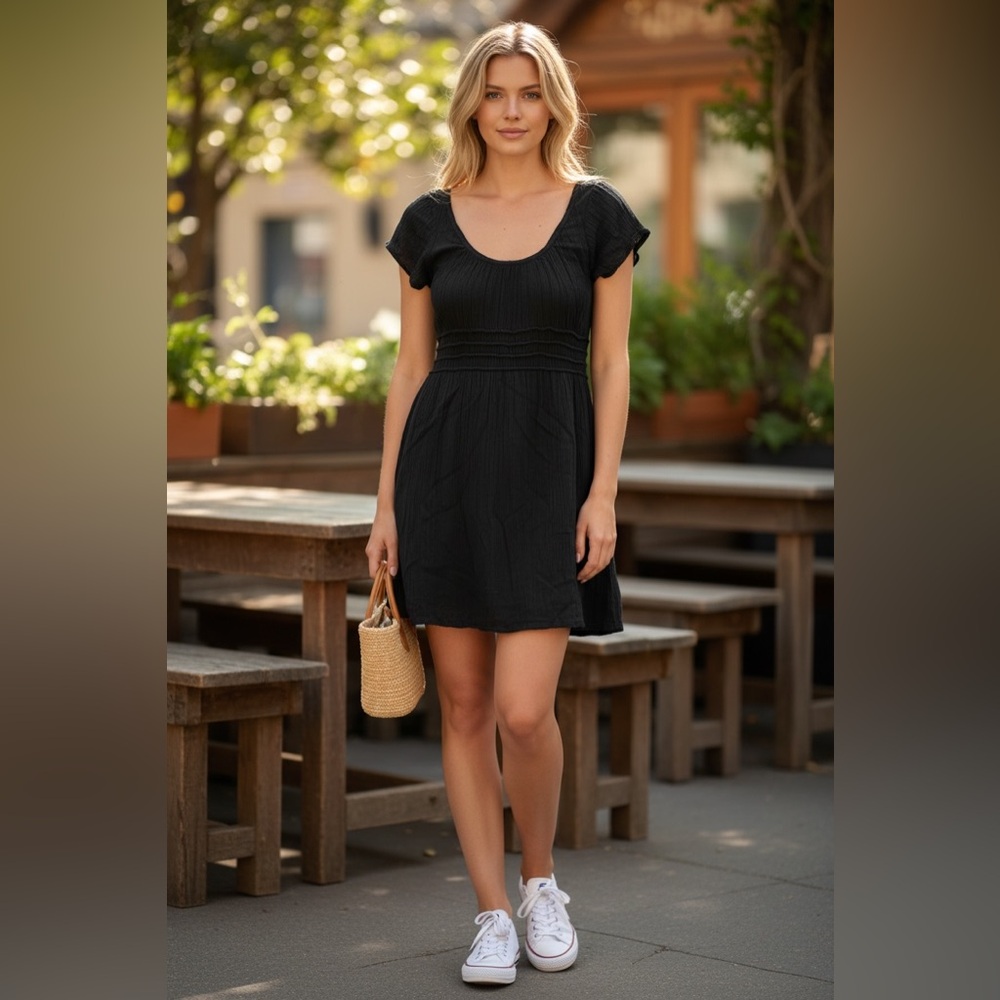 Lucky Brand Gauze Black Dress